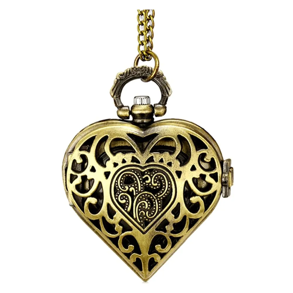 VIGOROSO Women's Analog Pocket Watch Necklace for Women Heart Pocket Watch