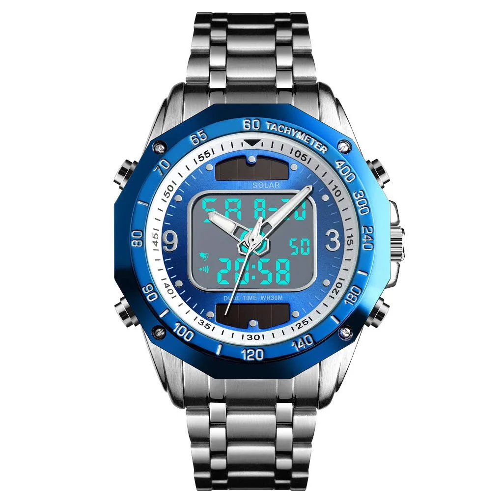 VIGOROSO Solar Watches for Men Stainless Steel Analog Digital Wrist Watches